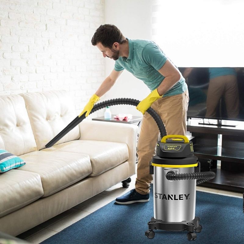 Stanley 4 Gallon Wet Dry Vacuum , 4 Peak HP Stainless Steel Portable Shop Vac